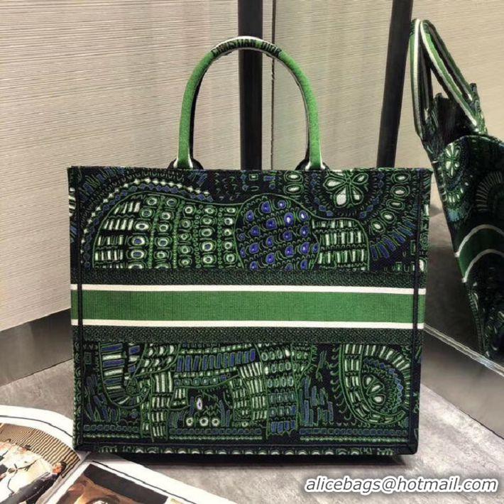 Super Quality GREEN DIOR BOOK TOTE DIOR ANIMALS EMBROIDERED CANVAS BAG M55E