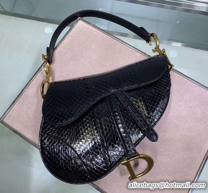 Unique Ladies Dior SADDLE Snake skin tote C9046 black