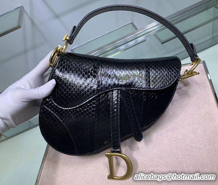 Unique Ladies Dior SADDLE Snake skin tote C9046 black