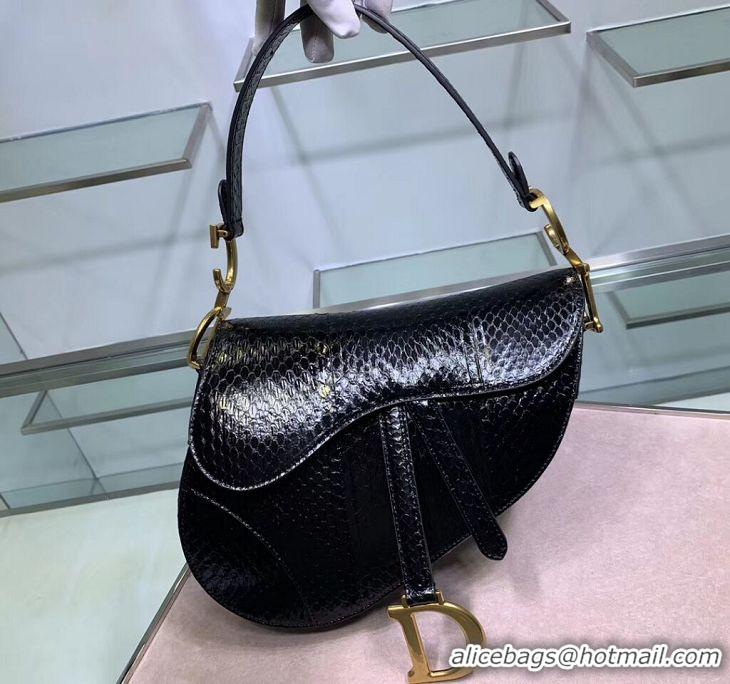 Unique Ladies Dior SADDLE Snake skin tote C9046 black