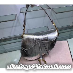 New Faux Dior SADDLE Snake skin tote C9046 silver