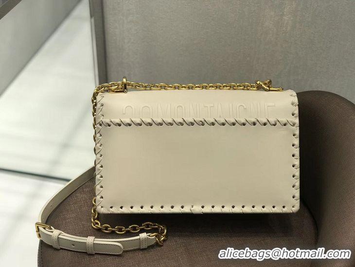 Good Product CHALK WHITE DIOR 30 MONTAIGNE THREADED EDGES CALFSKIN FLAP CHAIN BAG M9220