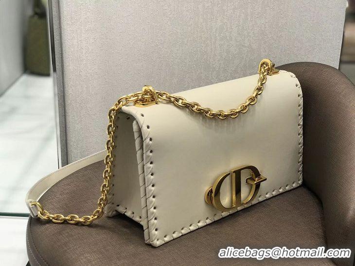 Good Product CHALK WHITE DIOR 30 MONTAIGNE THREADED EDGES CALFSKIN FLAP CHAIN BAG M9220