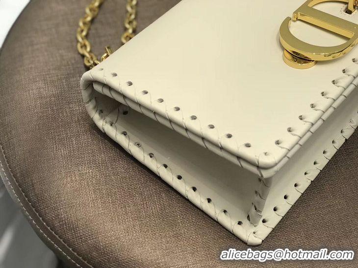 Good Product CHALK WHITE DIOR 30 MONTAIGNE THREADED EDGES CALFSKIN FLAP CHAIN BAG M9220