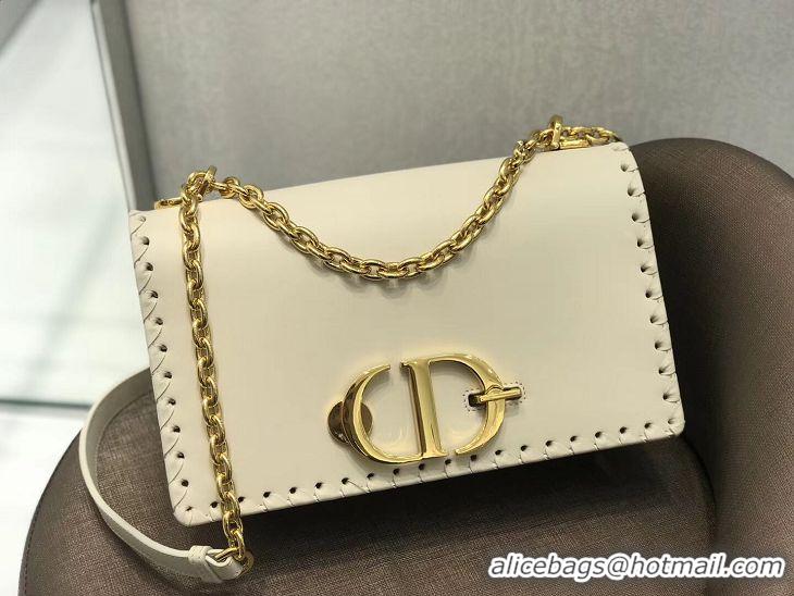 Good Product CHALK WHITE DIOR 30 MONTAIGNE THREADED EDGES CALFSKIN FLAP CHAIN BAG M9220