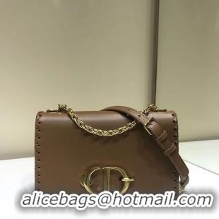 Unique Grade DIOR 30 MONTAIGNE THREADED EDGES CALFSKIN FLAP CHAIN BAG M9220 brown