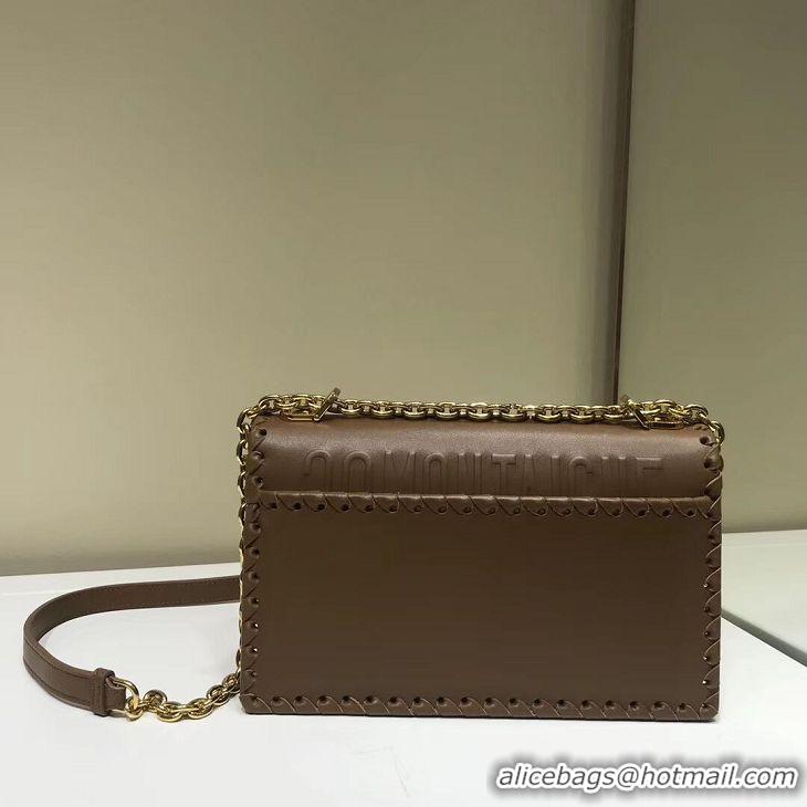 Unique Grade DIOR 30 MONTAIGNE THREADED EDGES CALFSKIN FLAP CHAIN BAG M9220 brown