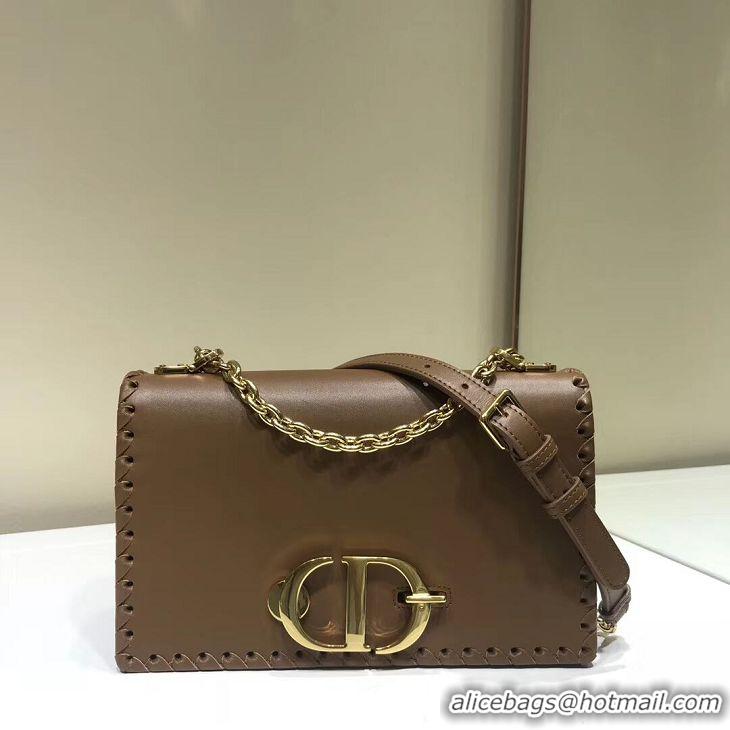 Unique Grade DIOR 30 MONTAIGNE THREADED EDGES CALFSKIN FLAP CHAIN BAG M9220 brown