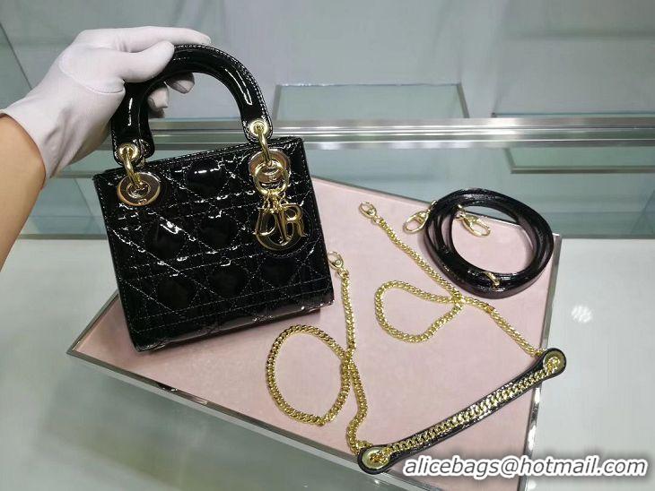 Shop Duplicate Dior MINI LADY DIOR CALFSKIN Black BAG M0505O Gold