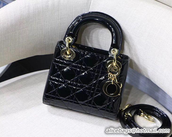 Good Quality Dior MINI LADY DIOR CALFSKIN Black BAG M0505O-2 Gold