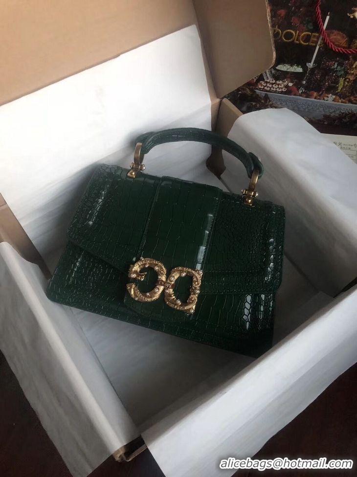 Grade Quality Dolce & Gabbana Origianl Crocodile Leather Bag 4916E Blackish green