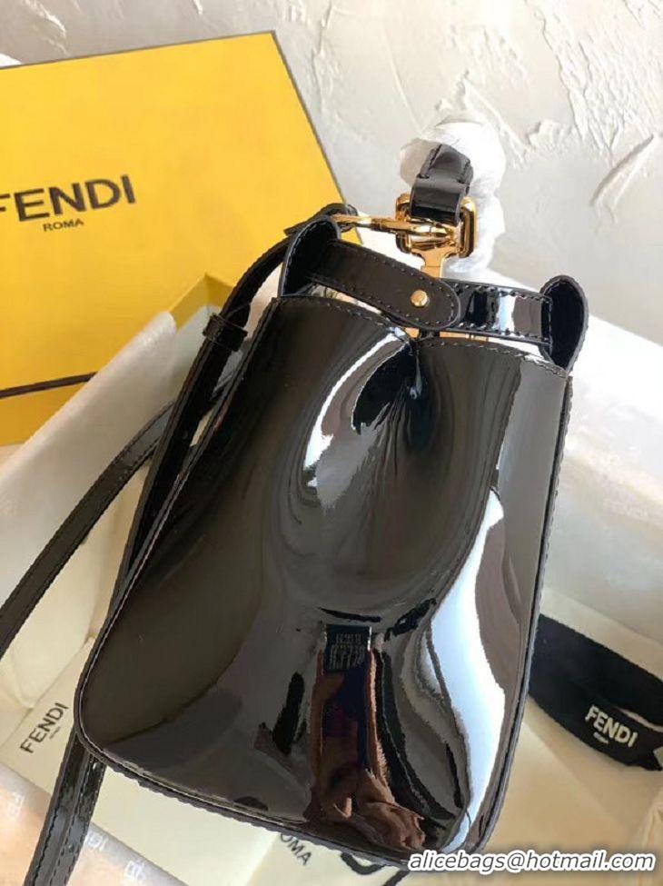 Luxury Classic Fendi PEEKABOO ICONIC MINI Black patent leather bag 8BN244