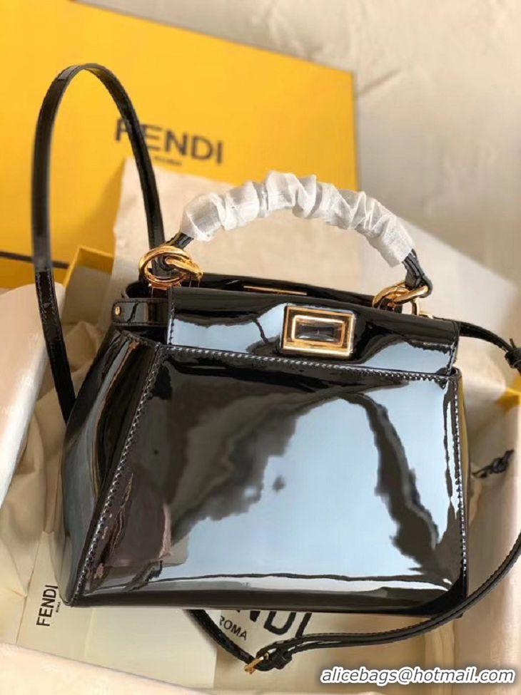 Luxury Classic Fendi PEEKABOO ICONIC MINI Black patent leather bag 8BN244