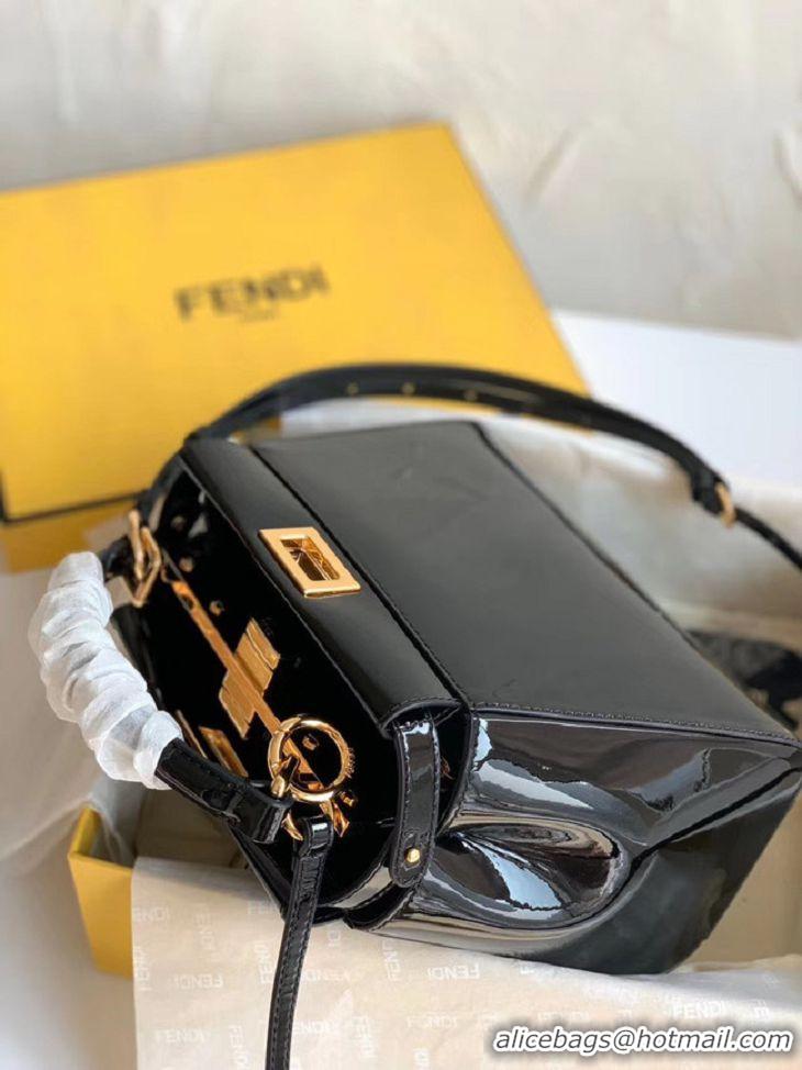 Luxury Classic Fendi PEEKABOO ICONIC MINI Black patent leather bag 8BN244