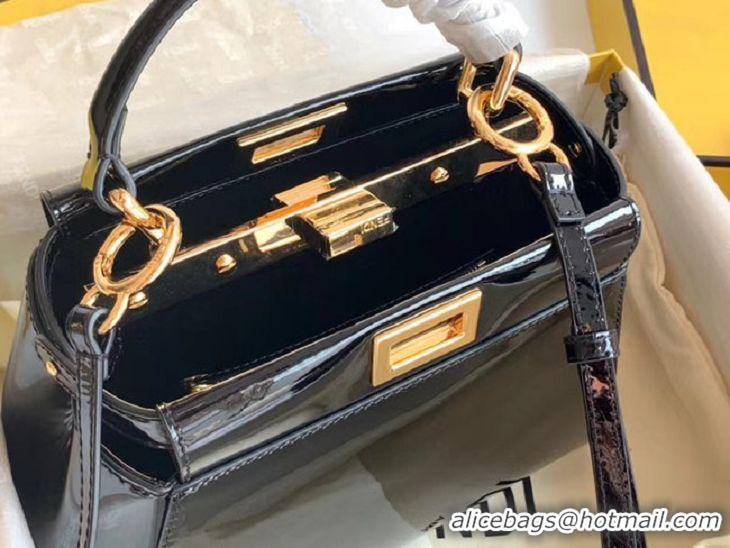 Luxury Classic Fendi PEEKABOO ICONIC MINI Black patent leather bag 8BN244