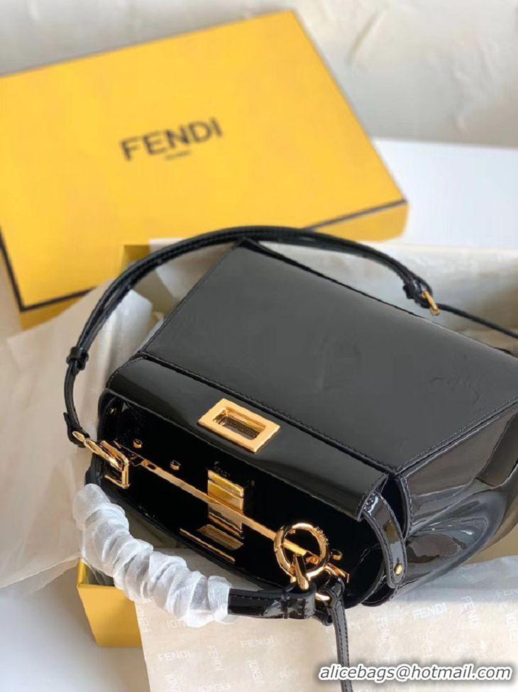 Luxury Classic Fendi PEEKABOO ICONIC MINI Black patent leather bag 8BN244