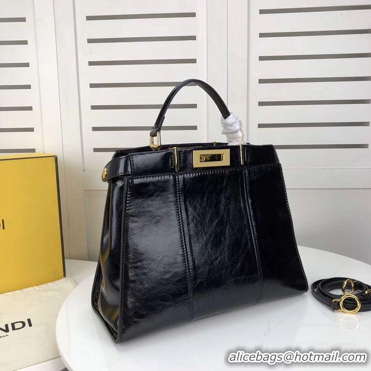 Latest Style FENDI PEEKABOO ICONIC Black leather bag F0837