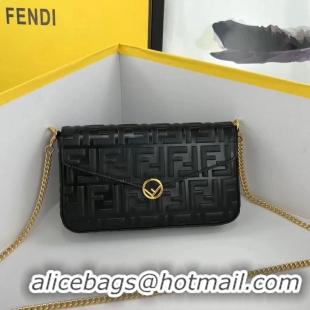 Spot Imitation Fendi WALLET ON CHAIN WITH POUCHES leather mini-bag 8BS032 black