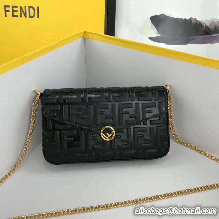 Spot Imitation Fendi WALLET ON CHAIN WITH POUCHES leather mini-bag 8BS032 black