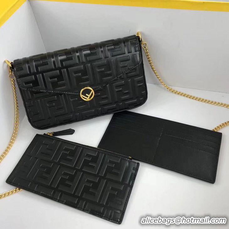 Spot Imitation Fendi WALLET ON CHAIN WITH POUCHES leather mini-bag 8BS032 black