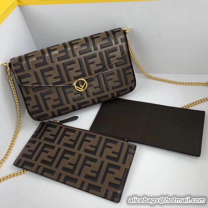 Discount Classic Fendi WALLET ON CHAIN WITH POUCHES leather mini-bag 8BS032 brown