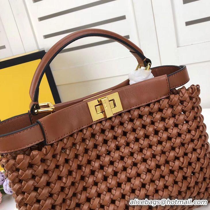 High Quality Cheap FENDI PEEKABOO ICONIC MINI leather bag 8BN244 brown