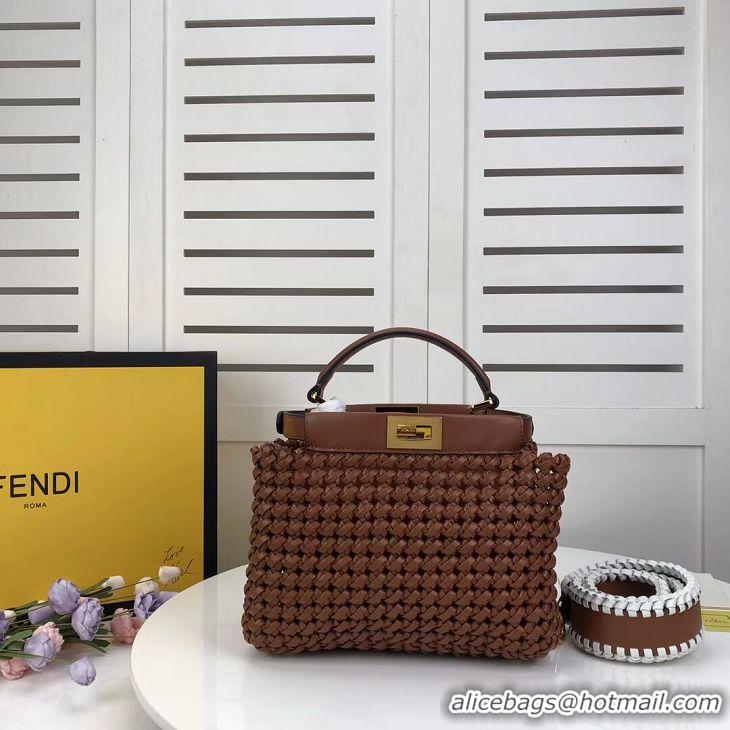 High Quality Cheap FENDI PEEKABOO ICONIC MINI leather bag 8BN244 brown