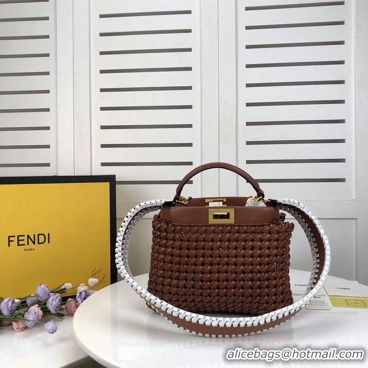 High Quality Cheap FENDI PEEKABOO ICONIC MINI leather bag 8BN244 brown