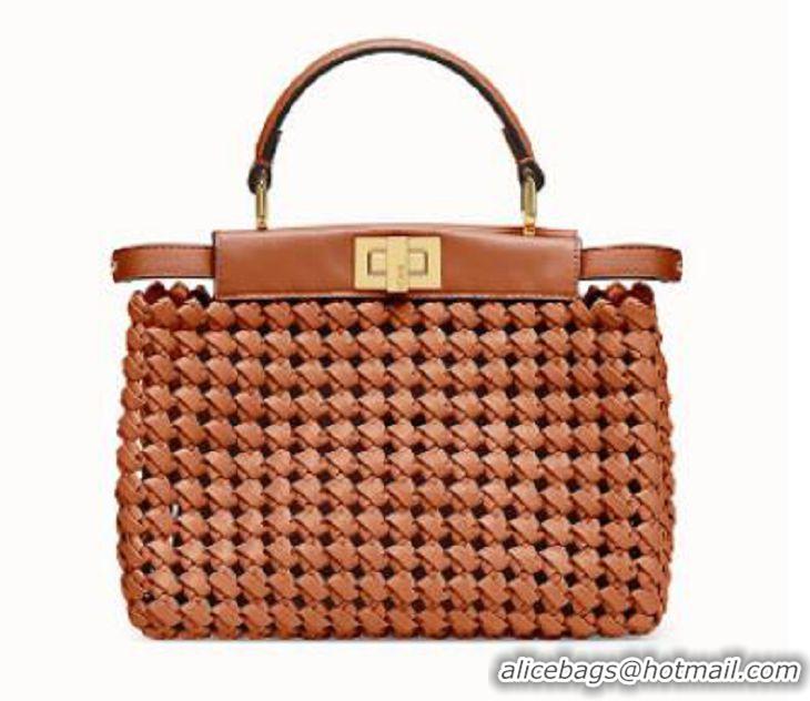 High Quality Cheap FENDI PEEKABOO ICONIC MINI leather bag 8BN244 brown