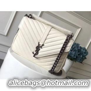 Cheapest Saint Laurent Small Classic Monogramme Leather Flap Bag Ancient Silver Hardware Y2802 White