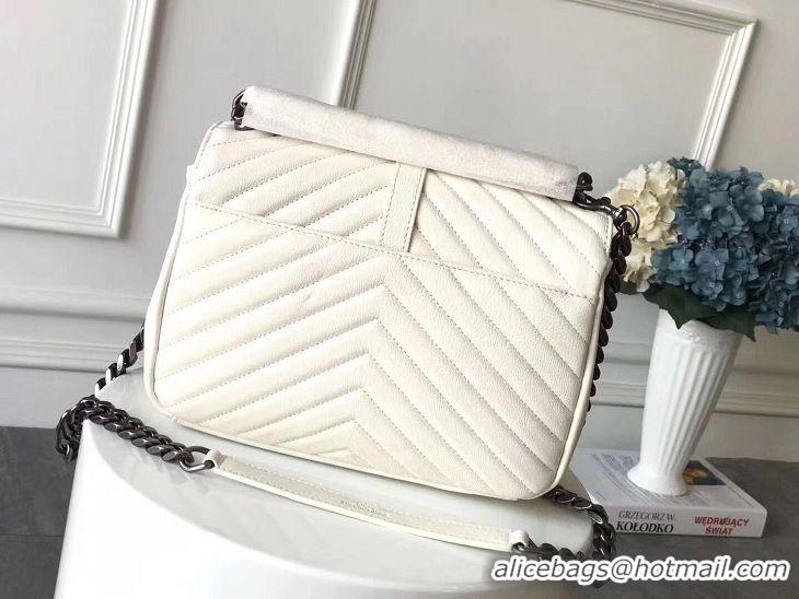 Cheapest Saint Laurent Small Classic Monogramme Leather Flap Bag Ancient Silver Hardware Y2802 White