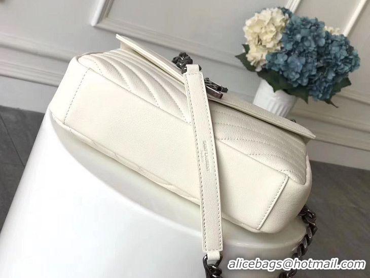 Cheapest Saint Laurent Small Classic Monogramme Leather Flap Bag Ancient Silver Hardware Y2802 White