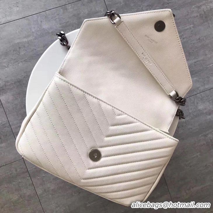 Cheapest Saint Laurent Small Classic Monogramme Leather Flap Bag Ancient Silver Hardware Y2802 White