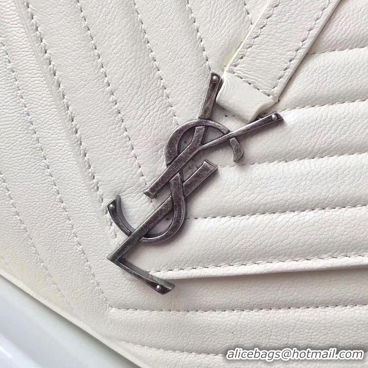 Cheapest Saint Laurent Small Classic Monogramme Leather Flap Bag Ancient Silver Hardware Y2802 White