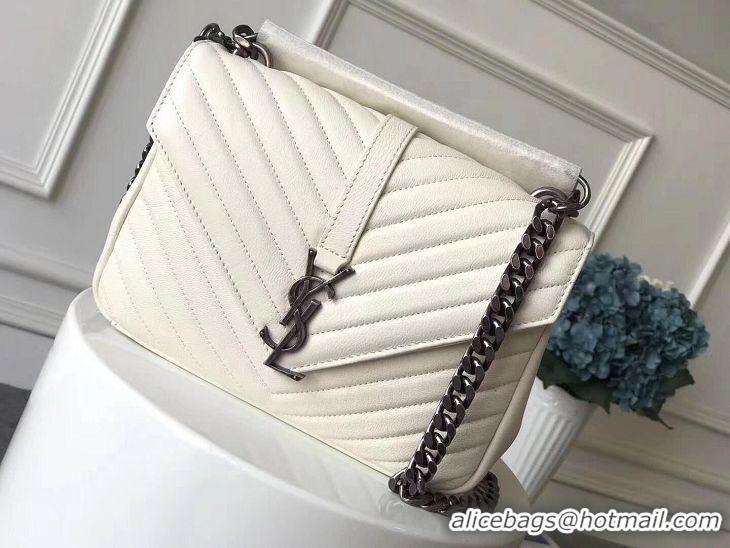 Cheapest Saint Laurent Small Classic Monogramme Leather Flap Bag Ancient Silver Hardware Y2802 White