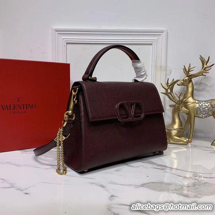 AAAAA Discount VALENTINO Origianl leather Tote Bag V0025 Burgundy