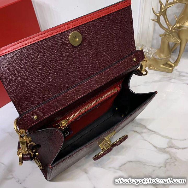 AAAAA Discount VALENTINO Origianl leather Tote Bag V0025 Burgundy