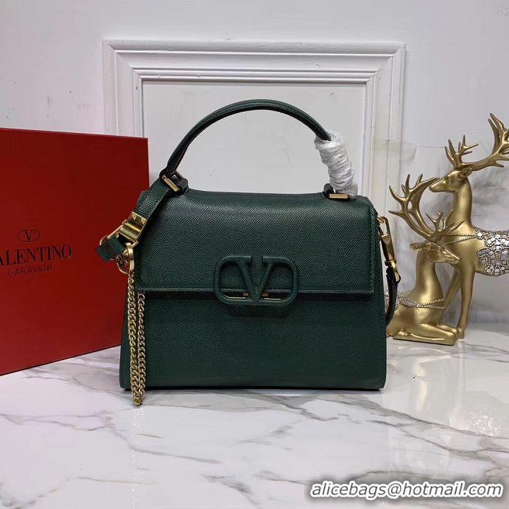 Durable Faux VALENTINO Origianl leather Tote Bag V0025 Blackish green