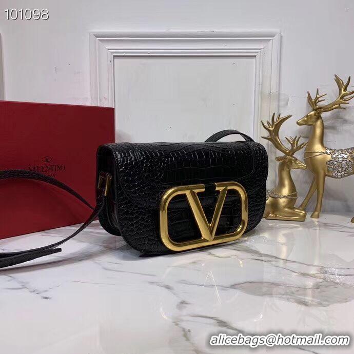 Shop Inexpensive VALENTINO Origianl Crocodile leather shoulder bag V0030 black