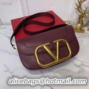 Duplicate VALENTINO Origianl leather shoulder bag V0030 Burgundy