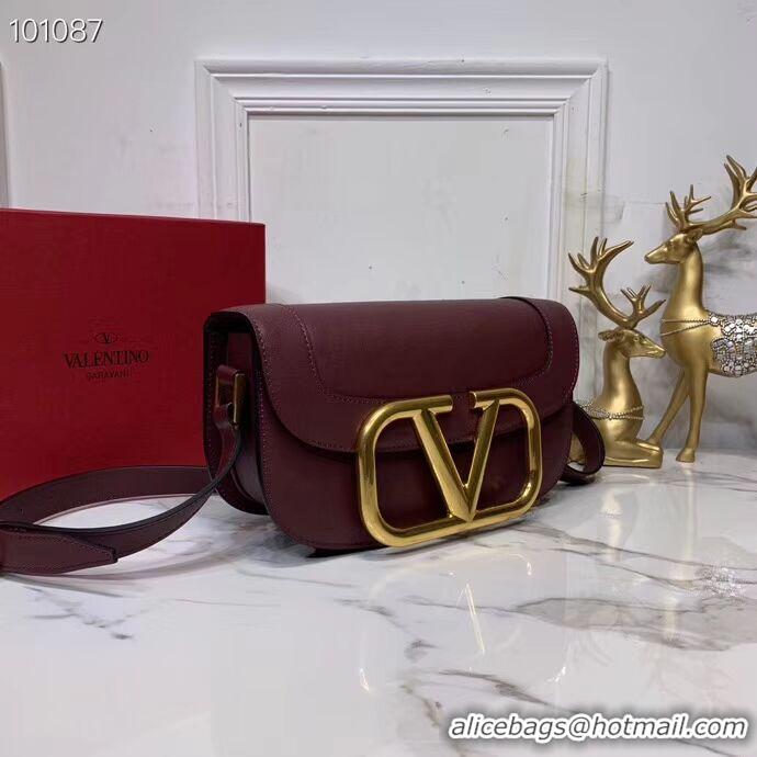 Duplicate VALENTINO Origianl leather shoulder bag V0030 Burgundy