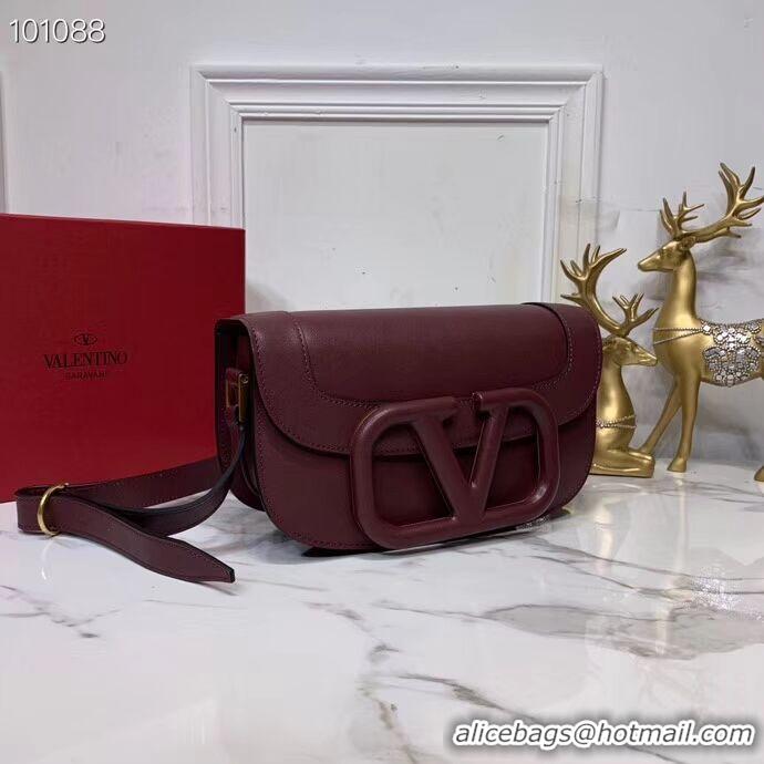 Low Price VALENTINO Origianl leather shoulder bag V0030A Burgundy