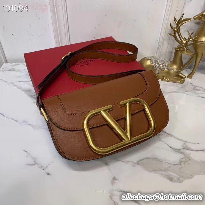 Free Shipping VALENTINO Origianl leather shoulder bag V0030 brown