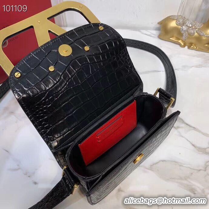 Hot Sell VALENTINO Origianl Crocodile leather shoulder bag V0032 black