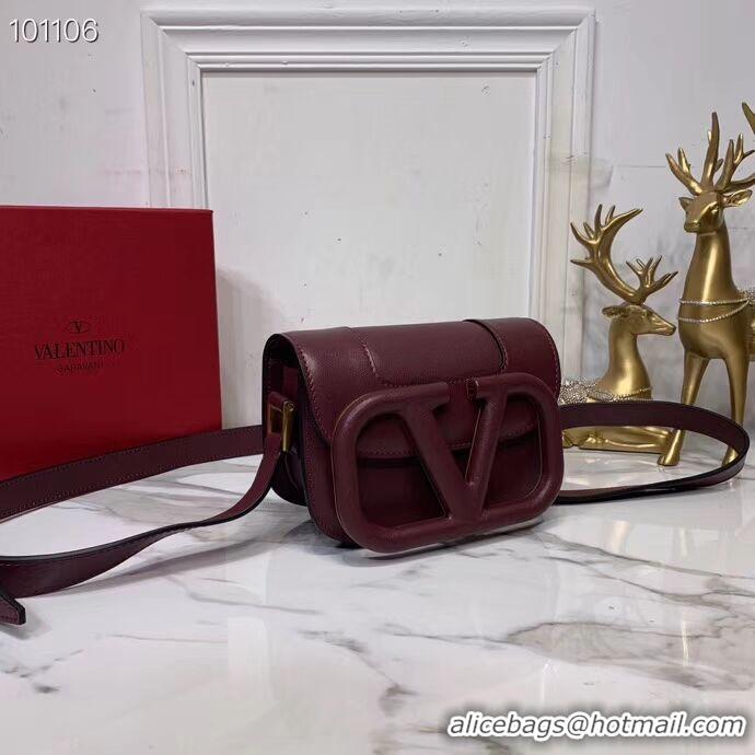 Famous Brand VALENTINO Origianl leather shoulder bag V0032A Burgundy