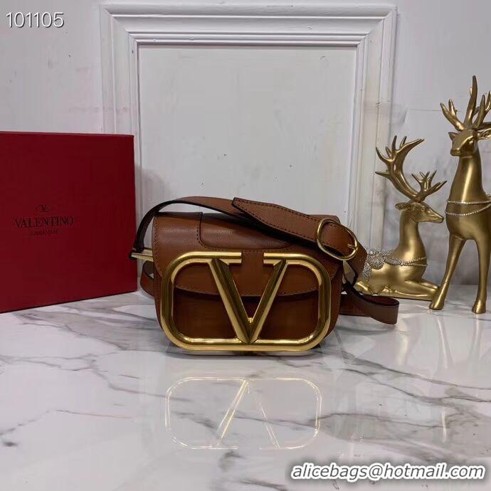 Unique Style VALENTINO Origianl leather shoulder bag V0032 brown