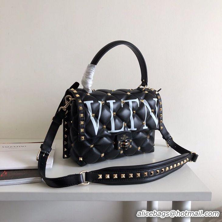 Fashion Luxury VALENTINO Candy Rockstud quilted leather shoulder bag 6020 black&white