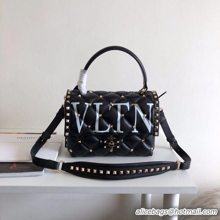 Fashion Luxury VALENTINO Candy Rockstud quilted leather shoulder bag 6020 black&white