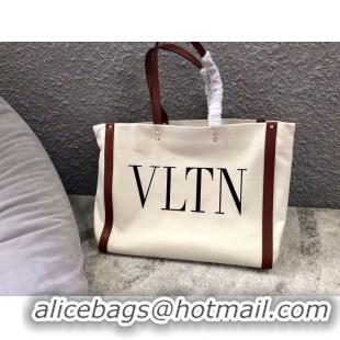 Low Cost VALENTINO Rockstud Canvas Shopping Bag V0978 Wihte&Wine