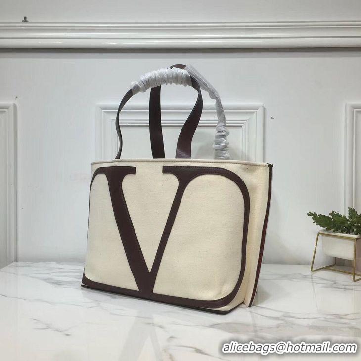 Traditional Specials VALENTINO Canvas Shopping Bag V0065 White&Brown